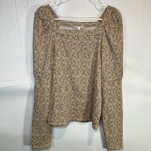 Splendid Women's Size Small Floral Brown Pink Print Long Sleeve Square‎ Neck